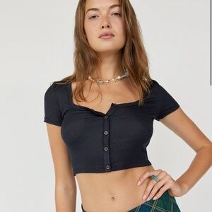 Aritzia Sunday Best Holly Cropped Short Sleeve Tee, Dark Brown, XXS